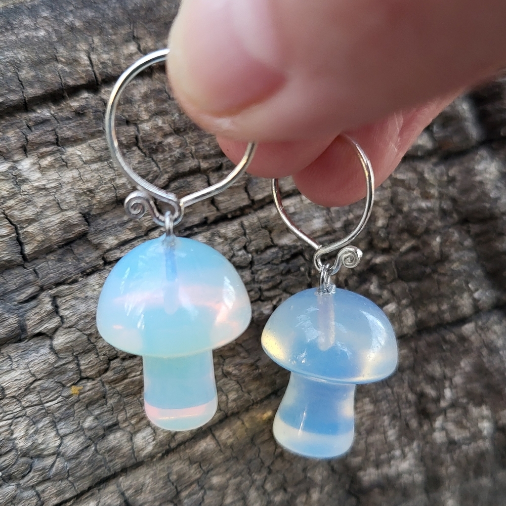 Sterling Silver Opalite Mushroom Pendant Earrings NWOT